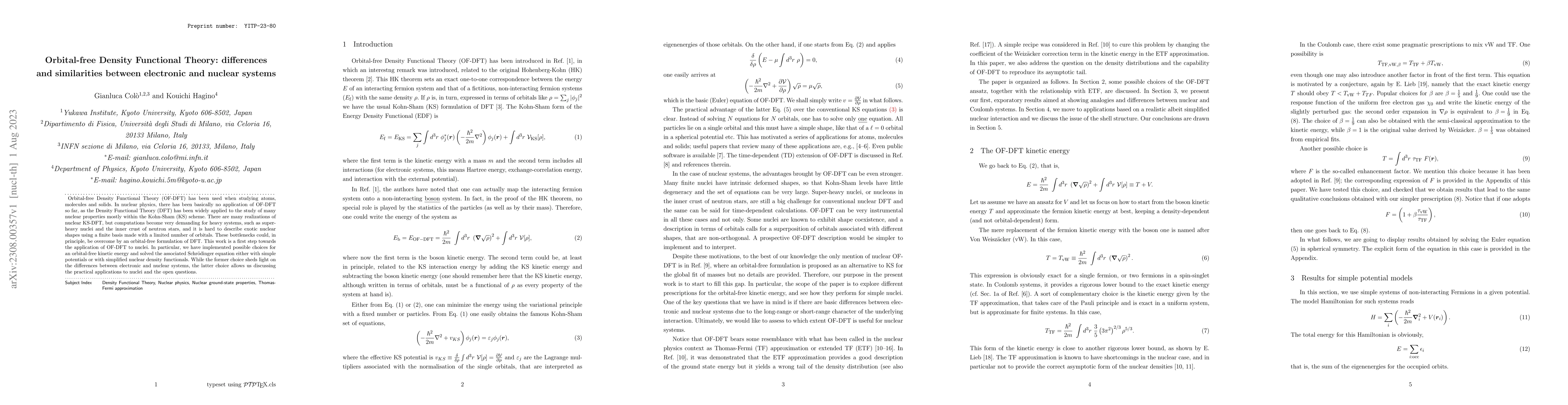 Thumbnail for Orbital-free Density Functional Theory: differences and similarities
  between electronic and nuclear systems