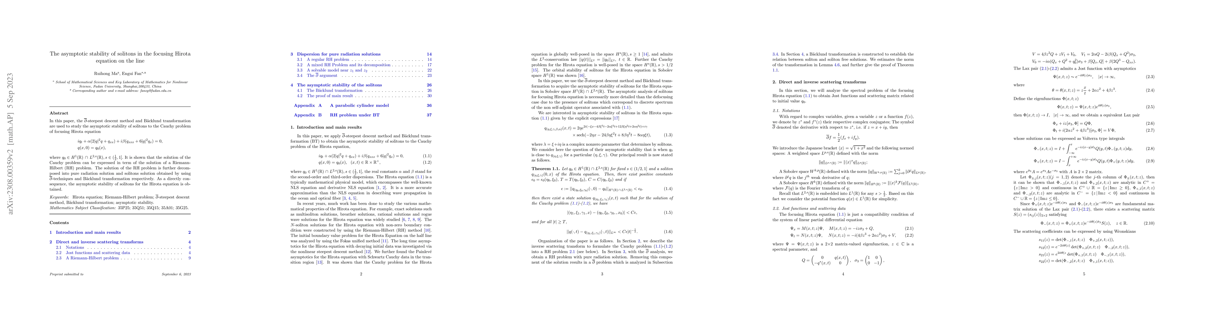 Thumbnail for The asymptotic stability of solitons in the focusing Hirota equation on
  the line