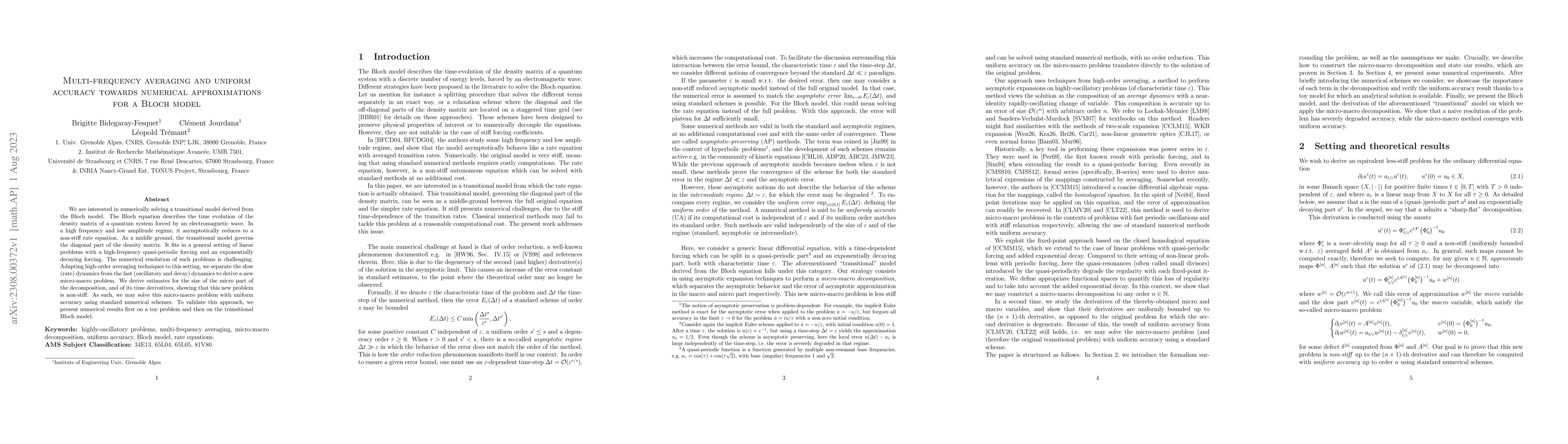 Thumbnail for Multi-frequency averaging and uniform accuracy towards numerical
  approximations for a Bloch model