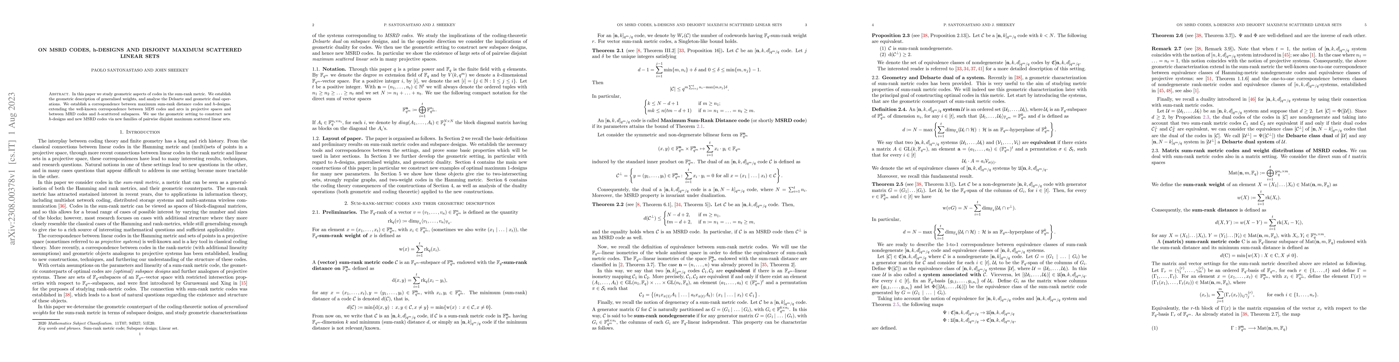 Thumbnail for On MSRD codes, h-designs and disjoint maximum scattered linear sets