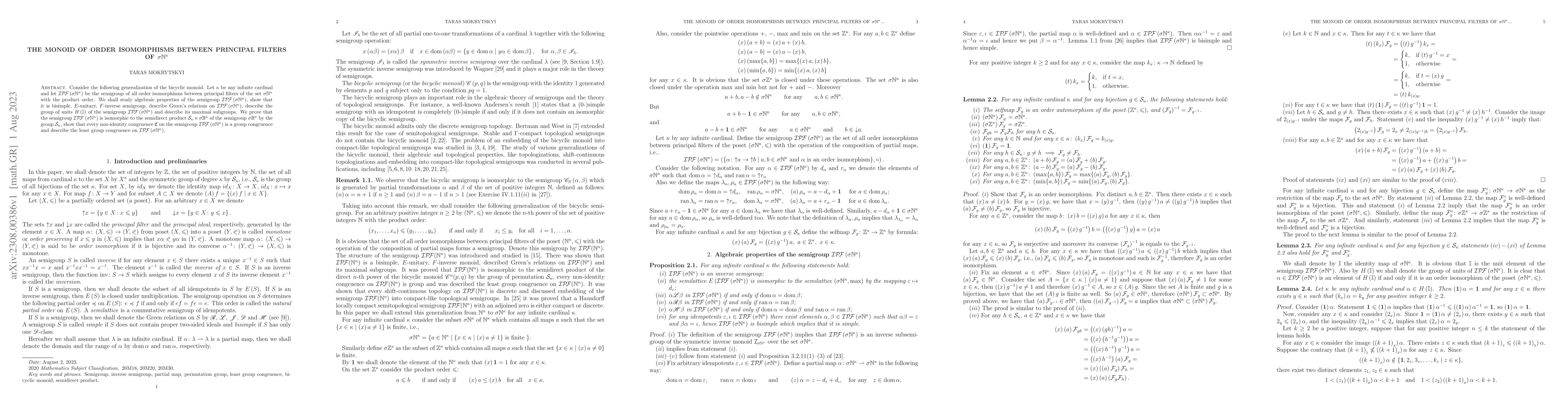 Thumbnail for The monoid of order isomorphisms between principal filters of
  $\sigma{\mathbb{N}^\kappa}$
