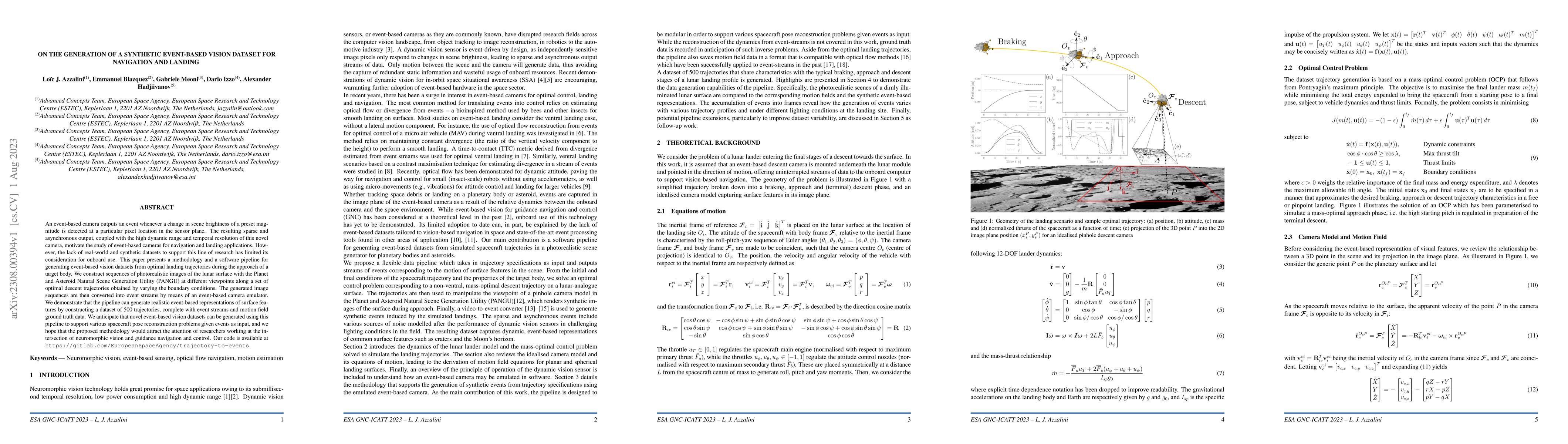 Thumbnail for On the Generation of a Synthetic Event-Based Vision Dataset for
  Navigation and Landing