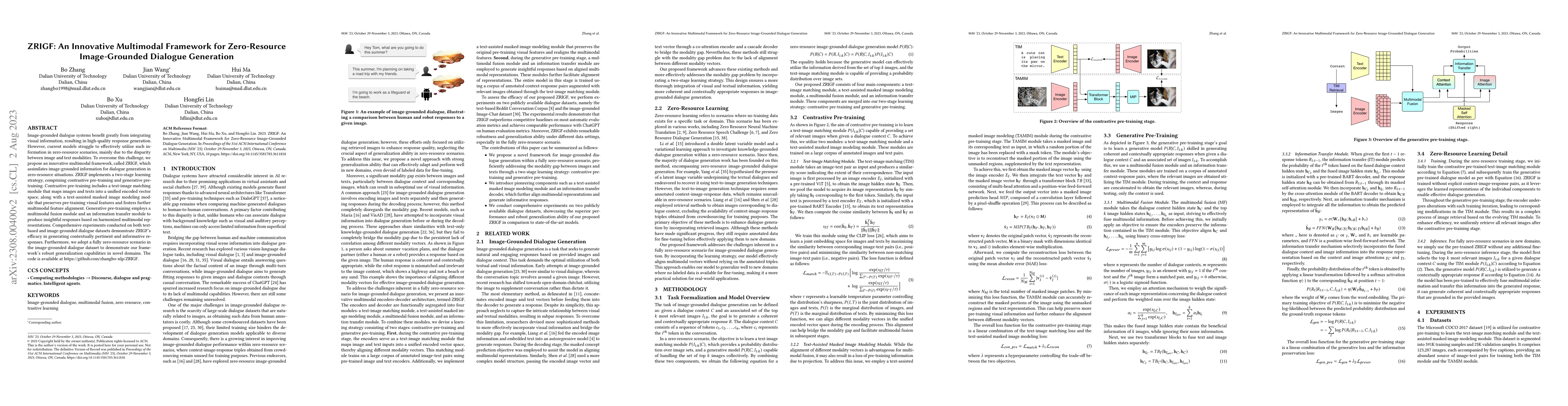 Thumbnail for ZRIGF: An Innovative Multimodal Framework for Zero-Resource
  Image-Grounded Dialogue Generation