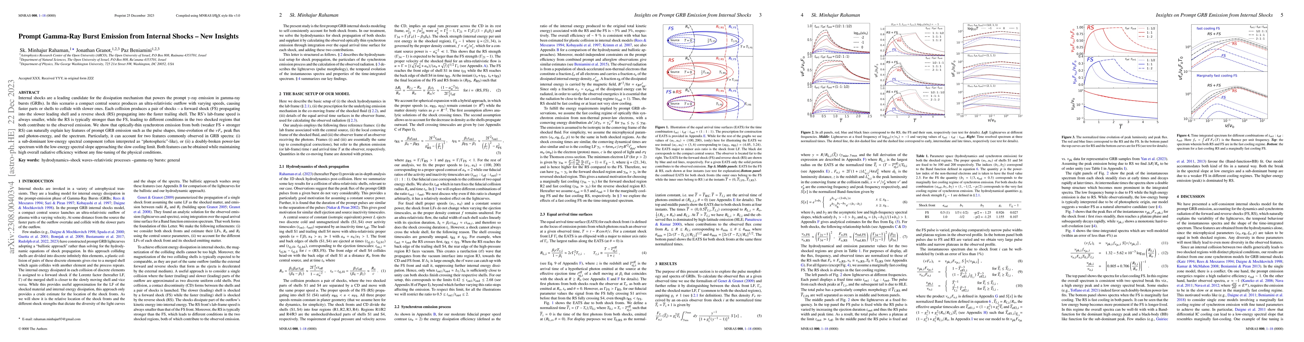 Thumbnail for Prompt Gamma-Ray Burst Emission from Internal Shocks -- New Insights