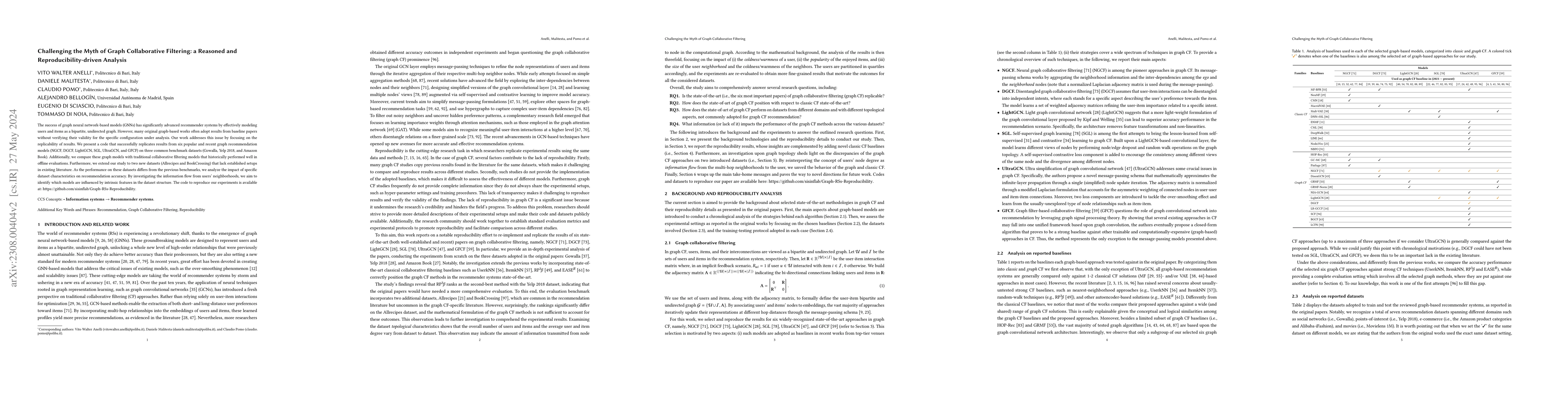 Thumbnail for Challenging the Myth of Graph Collaborative Filtering: a Reasoned and
  Reproducibility-driven Analysis