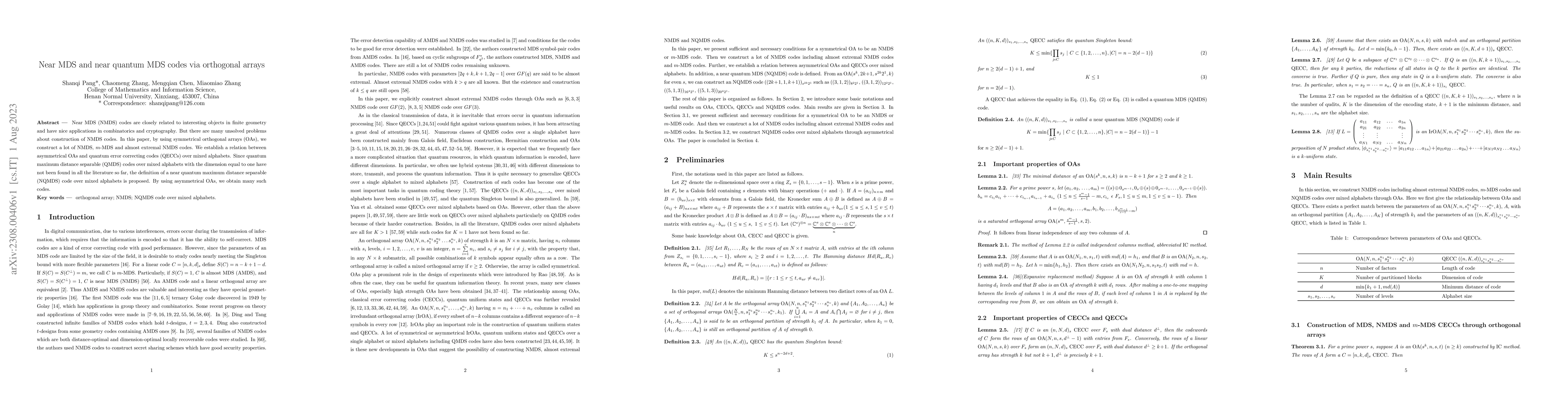Thumbnail for Near MDS and near quantum MDS codes via orthogonal arrays