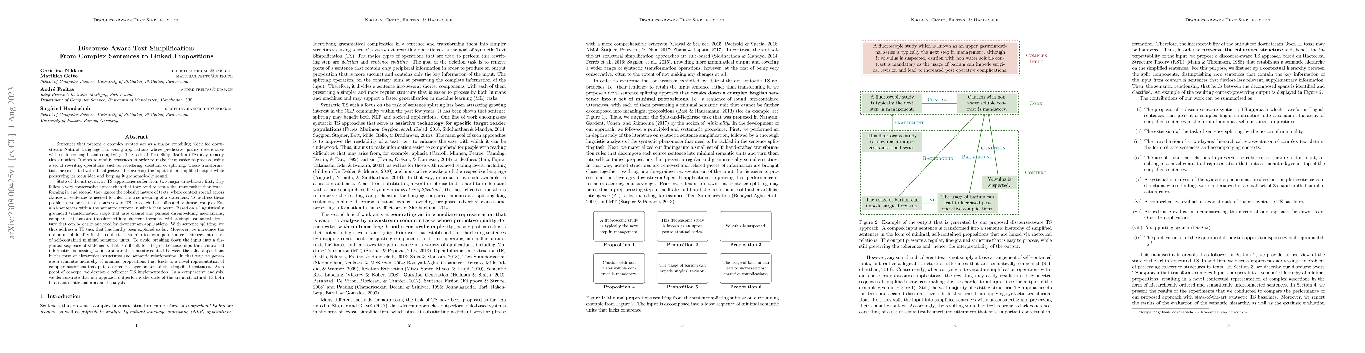 Thumbnail for Discourse-Aware Text Simplification: From Complex Sentences to Linked
  Propositions