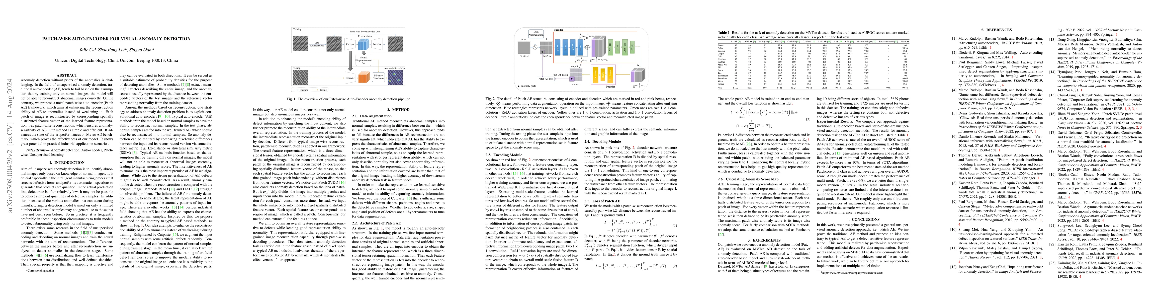Thumbnail for Patch-wise Auto-Encoder for Visual Anomaly Detection