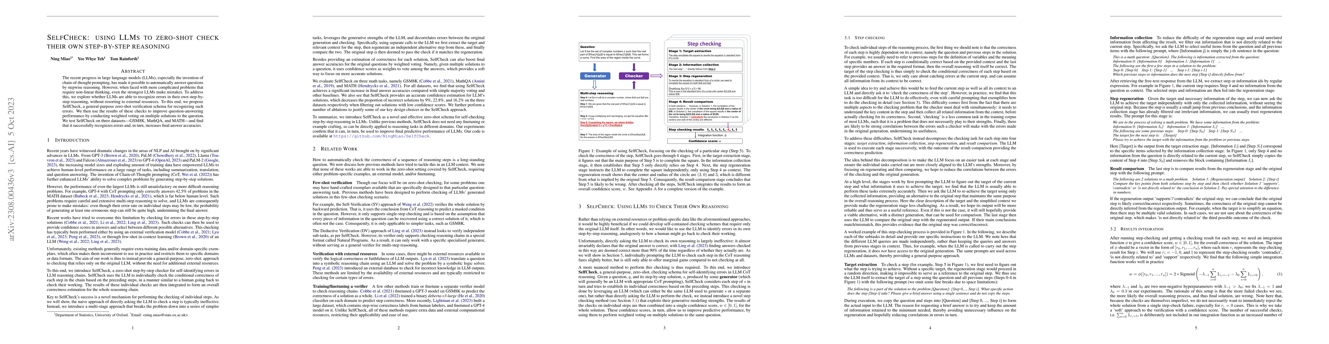 Thumbnail for SelfCheck: Using LLMs to Zero-Shot Check Their Own Step-by-Step
  Reasoning