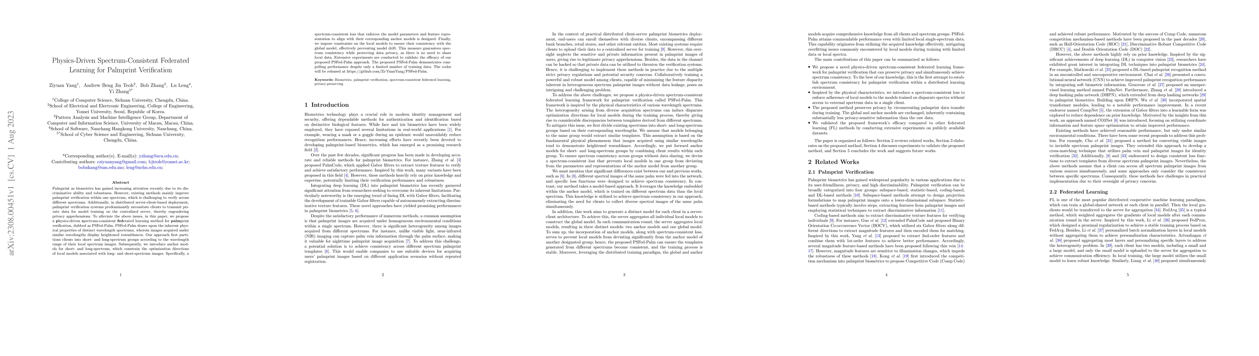 Thumbnail for Physics-Driven Spectrum-Consistent Federated Learning for Palmprint
  Verification