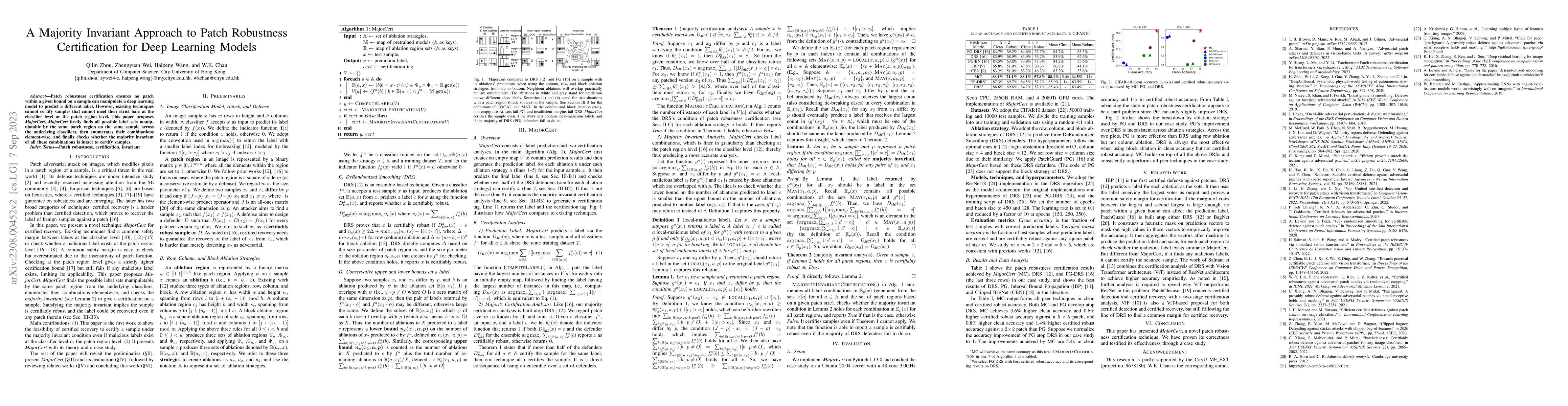 Thumbnail for A Majority Invariant Approach to Patch Robustness Certification for Deep
  Learning Models
