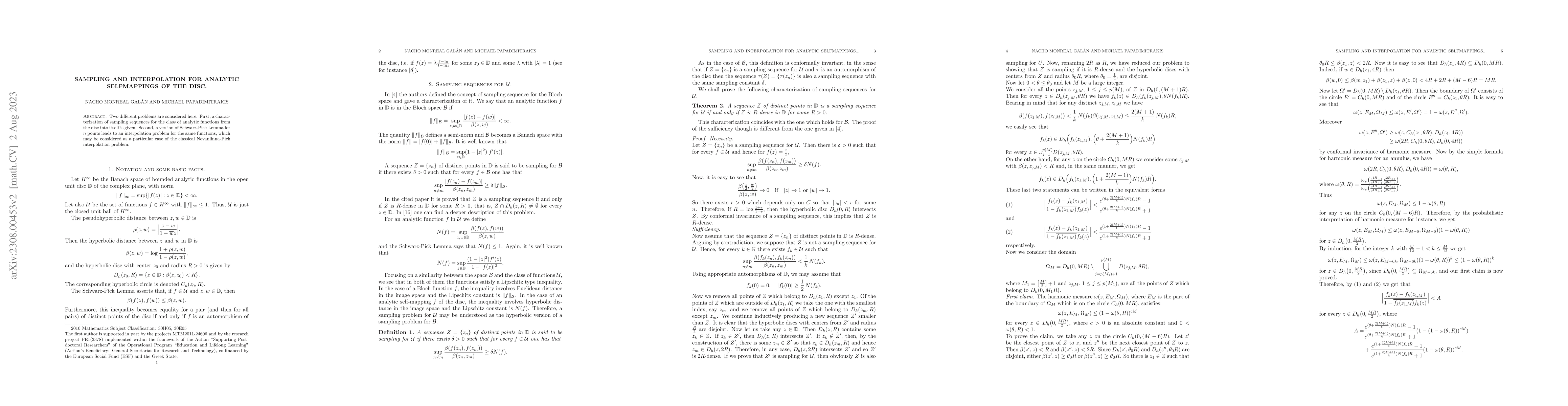 Thumbnail for Sampling and interpolation for analytic selfmappings of the disc