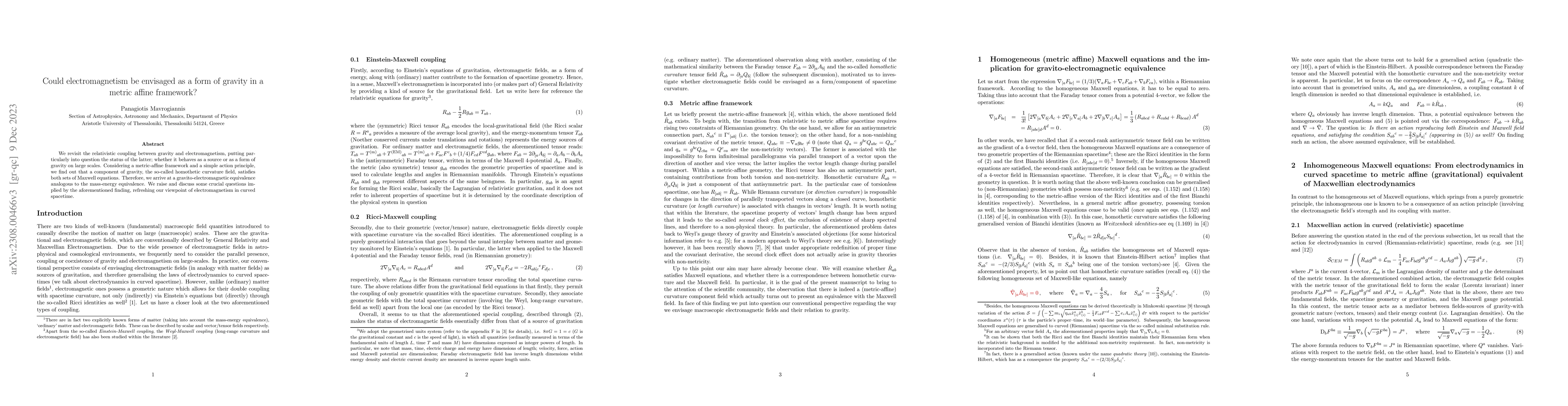 Thumbnail for Could electromagnetism be envisaged as a form of gravity in a metric
  affine framework?