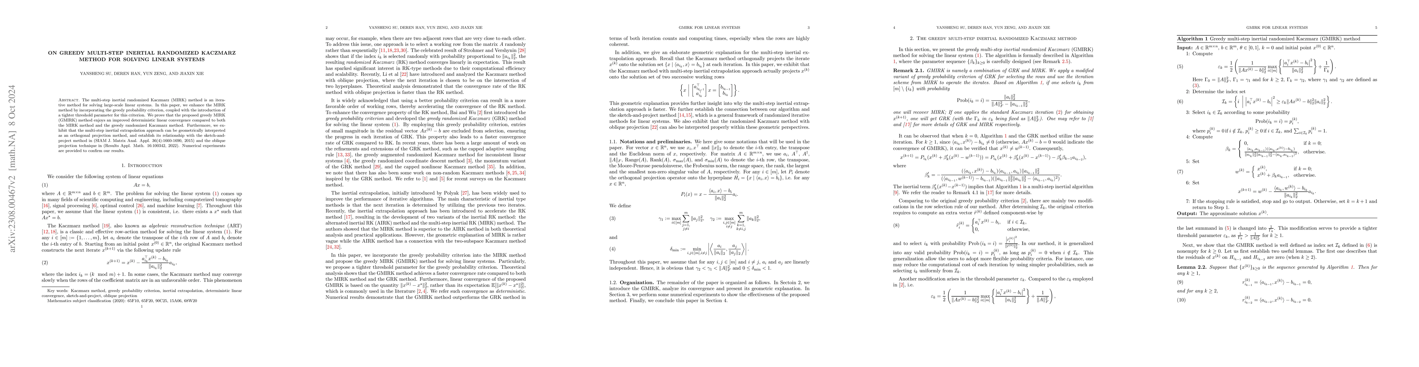 Thumbnail for On greedy multi-step inertial randomized Kaczmarz method for solving
  linear systems