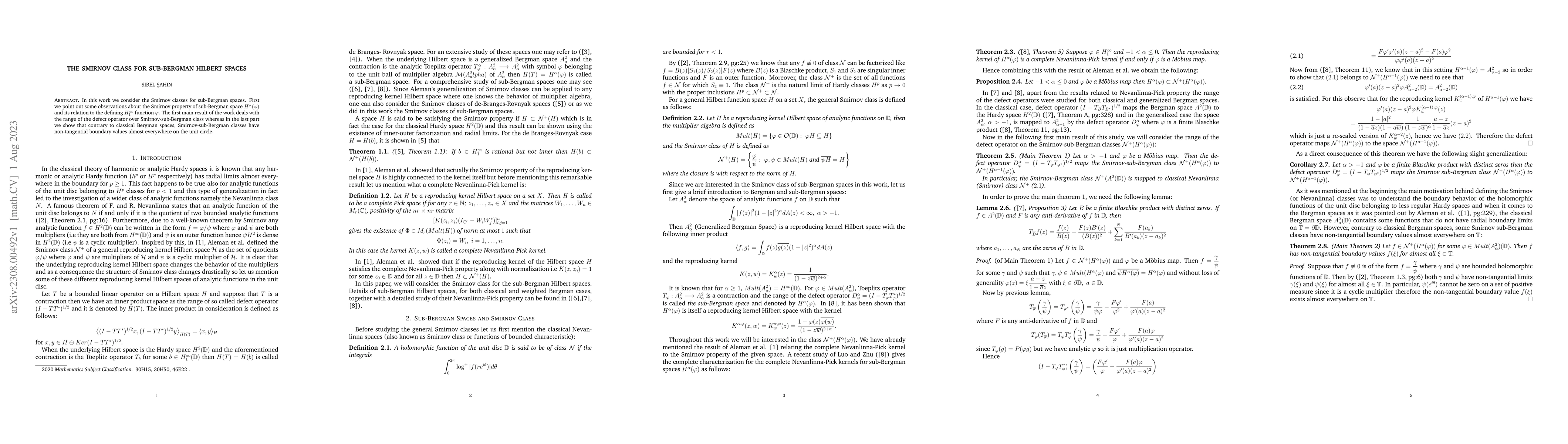 Thumbnail for The Smirnov Class for Sub-Bergman Hilbert Spaces