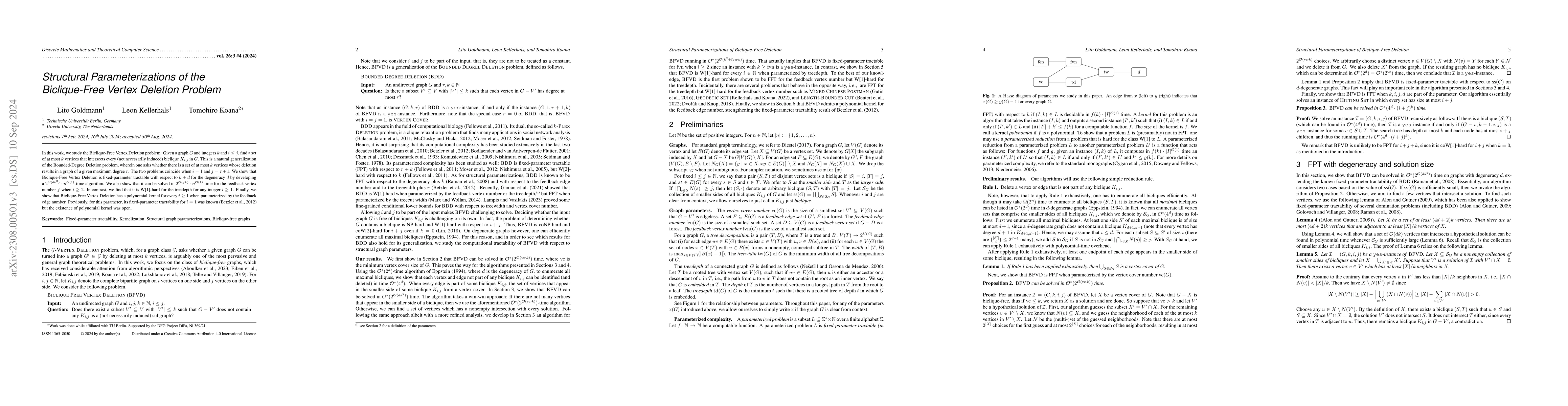 Thumbnail for Structural Parameterizations of the Biclique-Free Vertex Deletion
  Problem