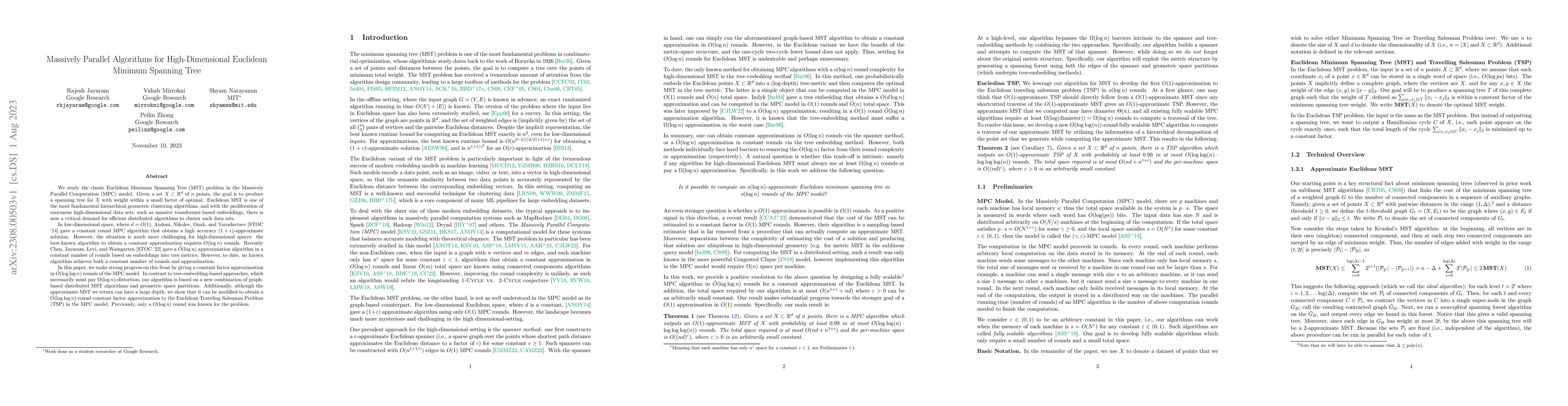 Thumbnail for Massively Parallel Algorithms for High-Dimensional Euclidean Minimum
  Spanning Tree