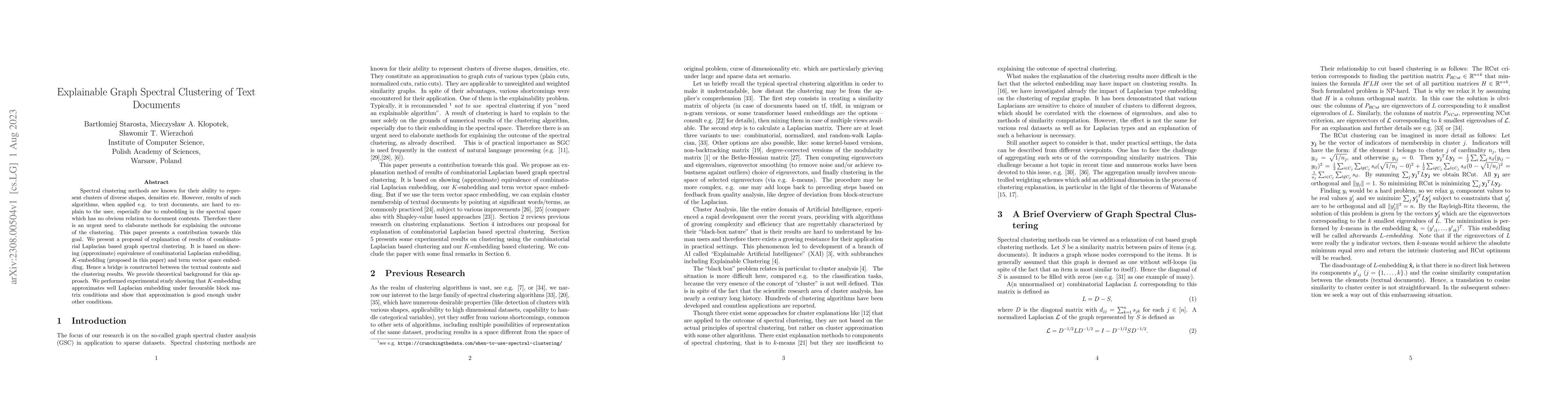 Thumbnail for Explainable Graph Spectral Clustering of Text Documents