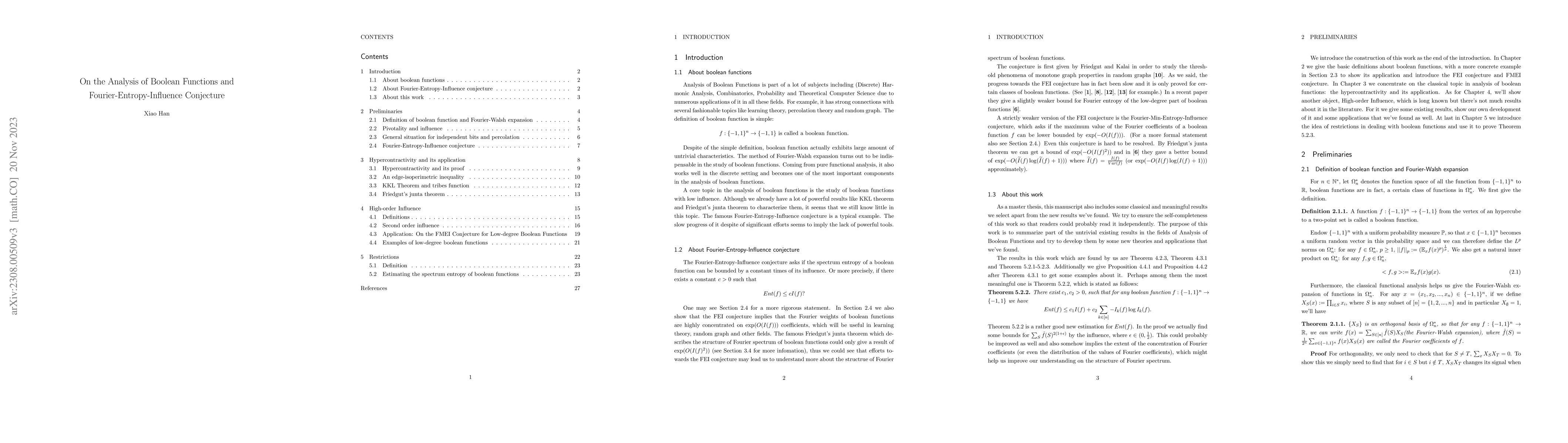 Thumbnail for On the Analysis of Boolean Functions and Fourier-Entropy-Influence
  Conjecture