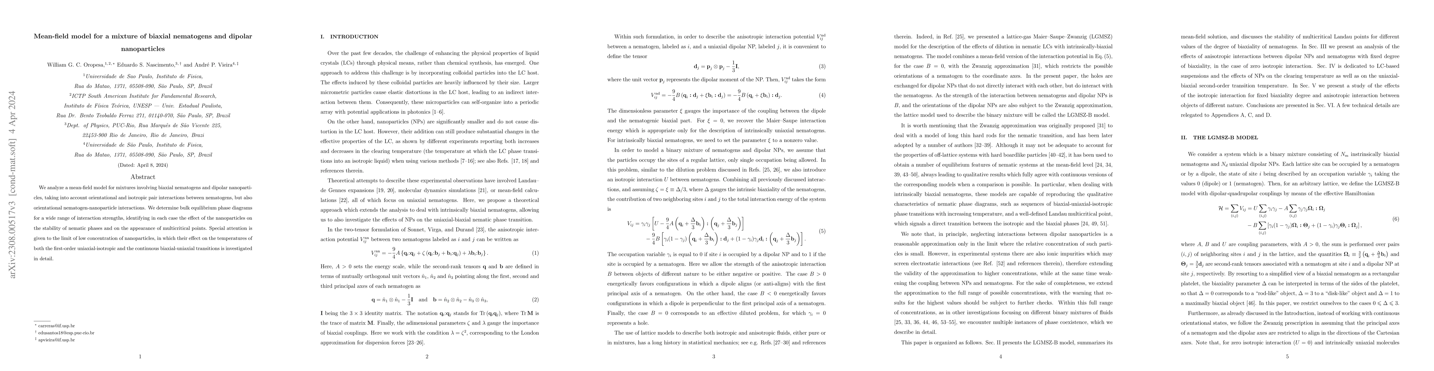 Thumbnail for Mean-field model for a mixture of biaxial nematogens and dipolar
  nanoparticles