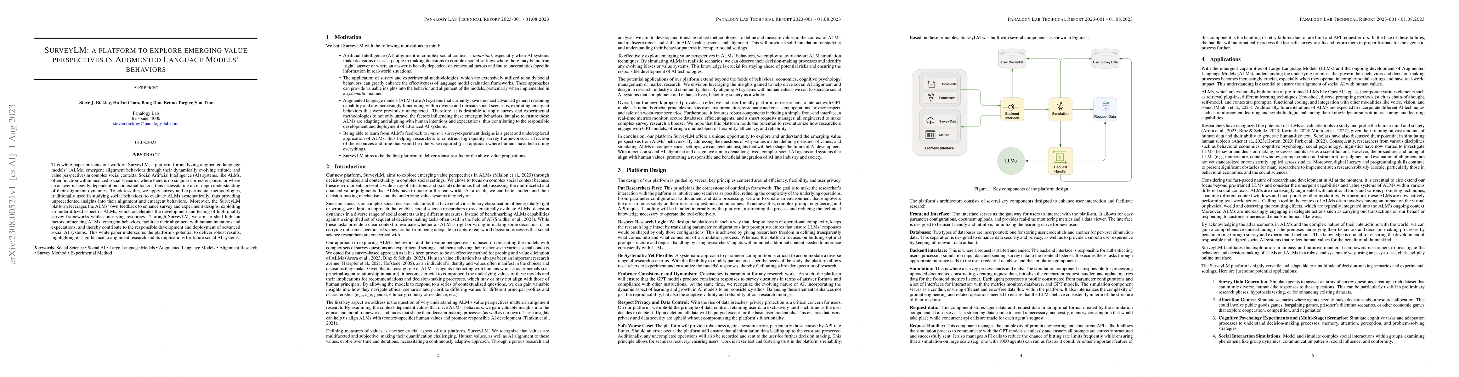 Thumbnail for SurveyLM: A platform to explore emerging value perspectives in augmented
  language models' behaviors