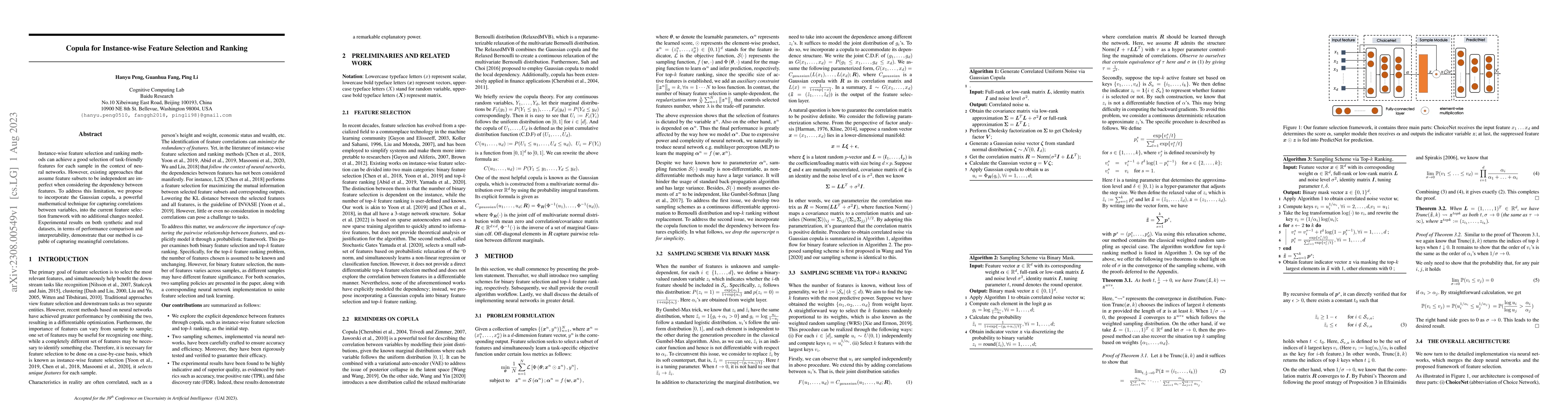 Thumbnail for Copula for Instance-wise Feature Selection and Ranking