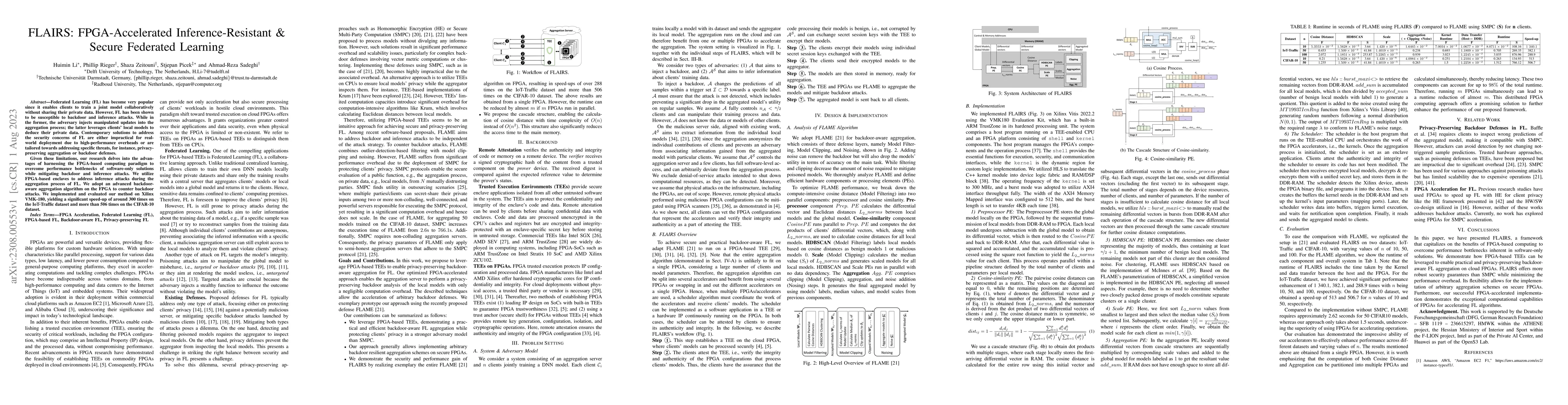 Thumbnail for FLAIRS: FPGA-Accelerated Inference-Resistant & Secure Federated Learning