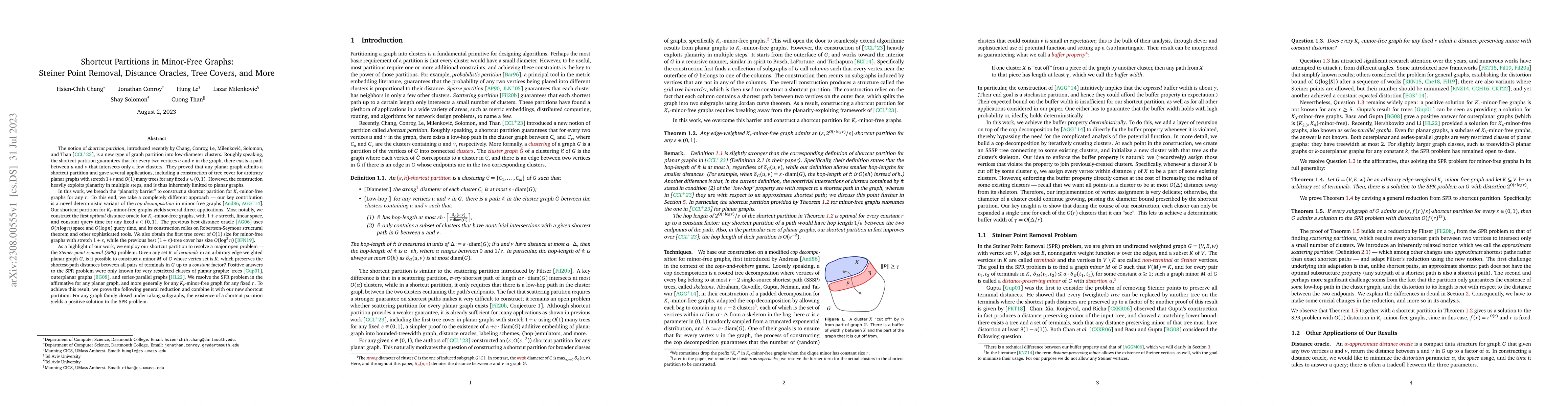 Thumbnail for Shortcut Partitions in Minor-Free Graphs: Steiner Point Removal,
  Distance Oracles, Tree Covers, and More