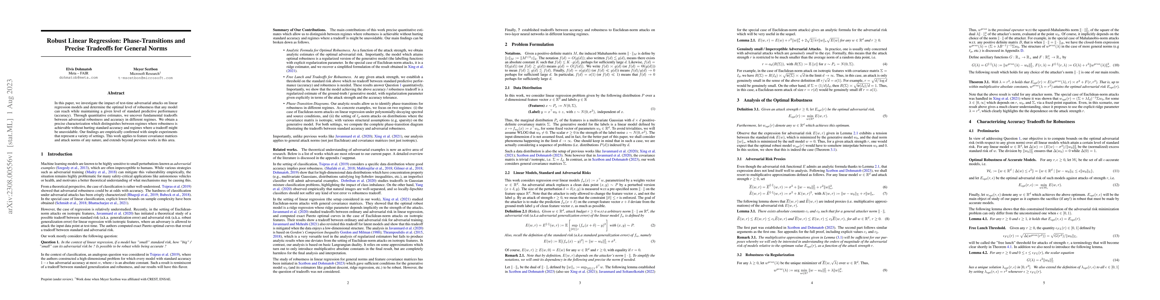 Thumbnail for Robust Linear Regression: Phase-Transitions and Precise Tradeoffs for
  General Norms