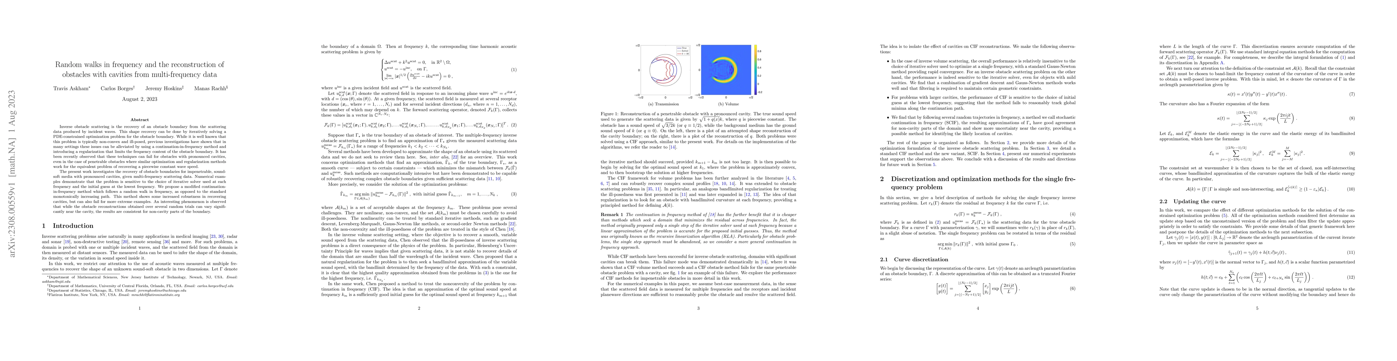 Thumbnail for Random walks in frequency and the reconstruction of obstacles with
  cavities from multi-frequency data