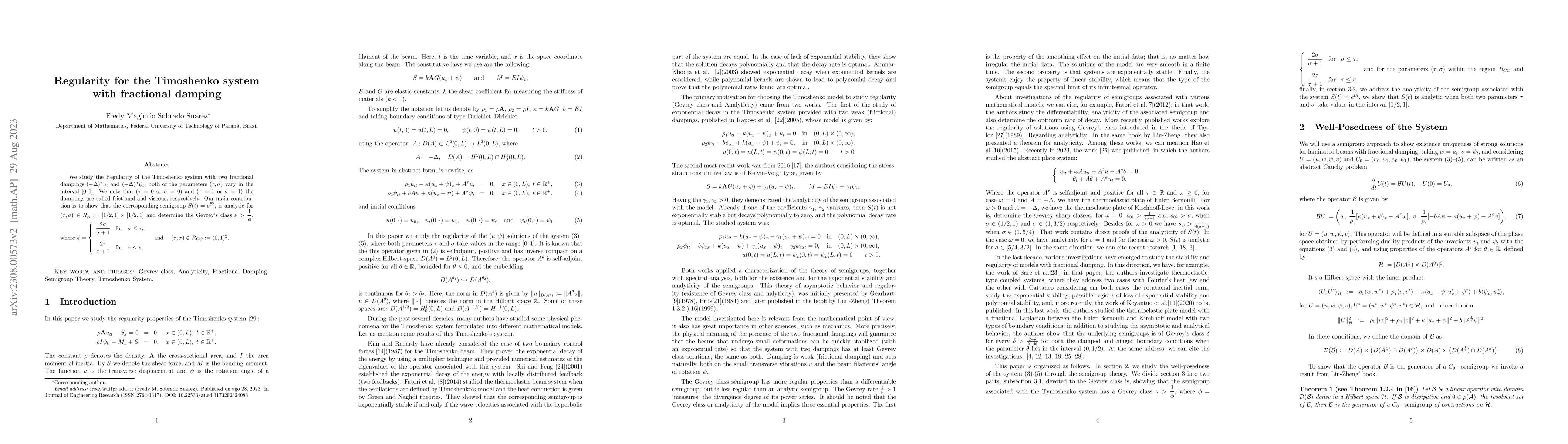 Thumbnail for Regularity for the Timoshenko system with fractional damping