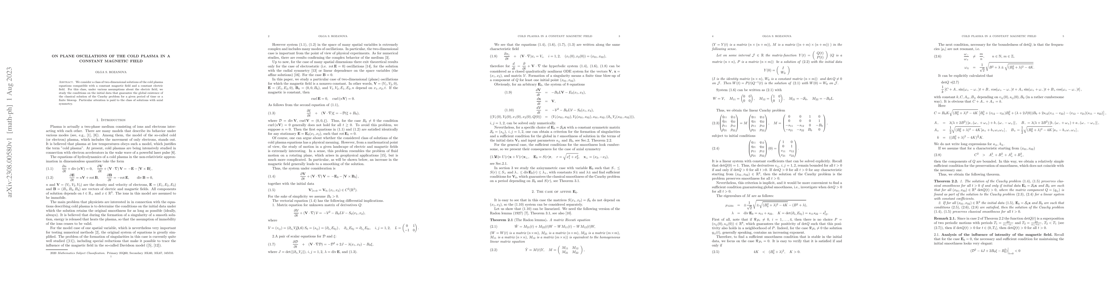 Thumbnail for On plane oscillations of the cold plasma in a constant magnetic field