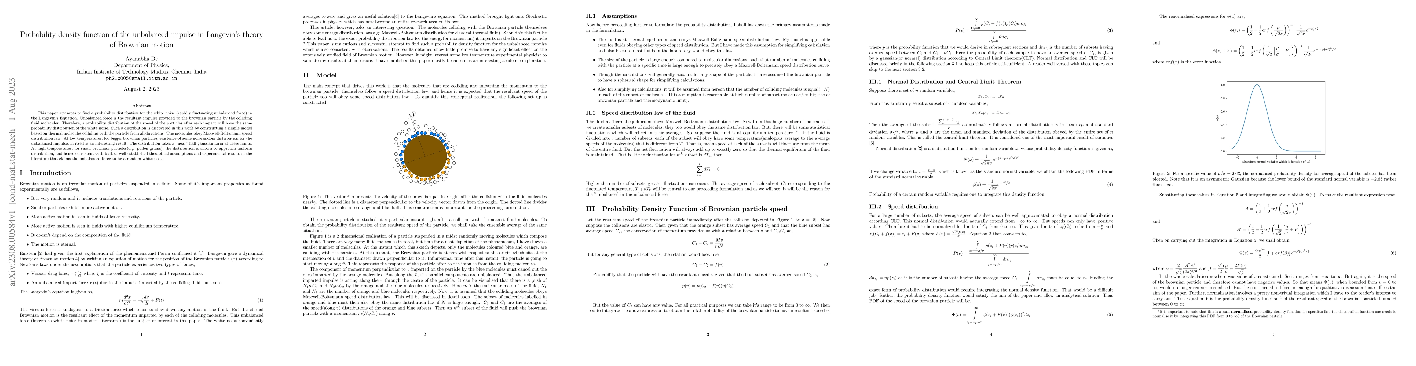 Thumbnail for Probability density function of the unbalanced impulse in Langevin
  theory of Brownian motion