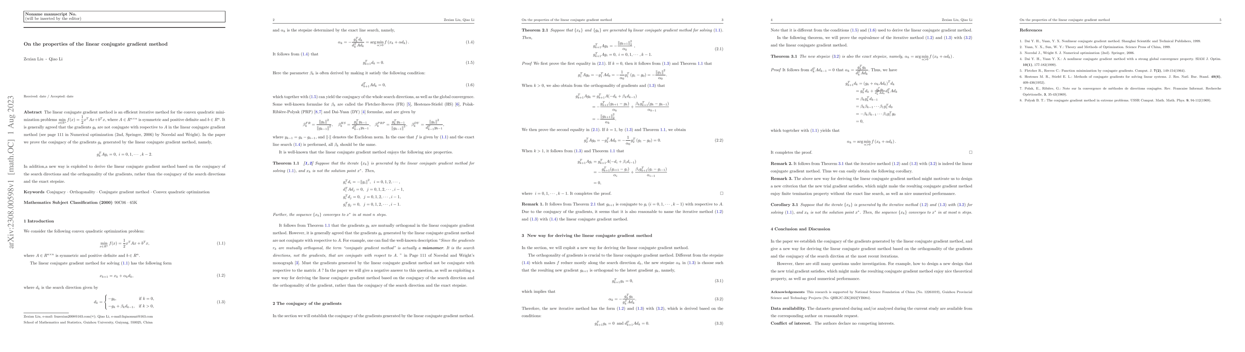 Thumbnail for On the properties of the linear conjugate gradient method