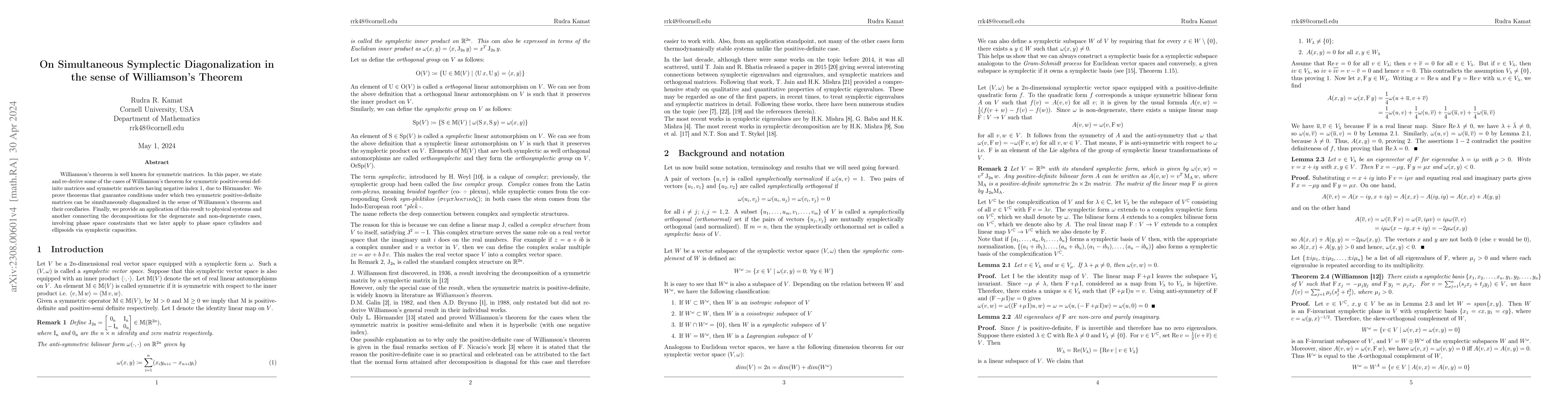 Thumbnail for On Simultaneous Symplectic Diagonalization in the sense of Williamson's
  Theorem