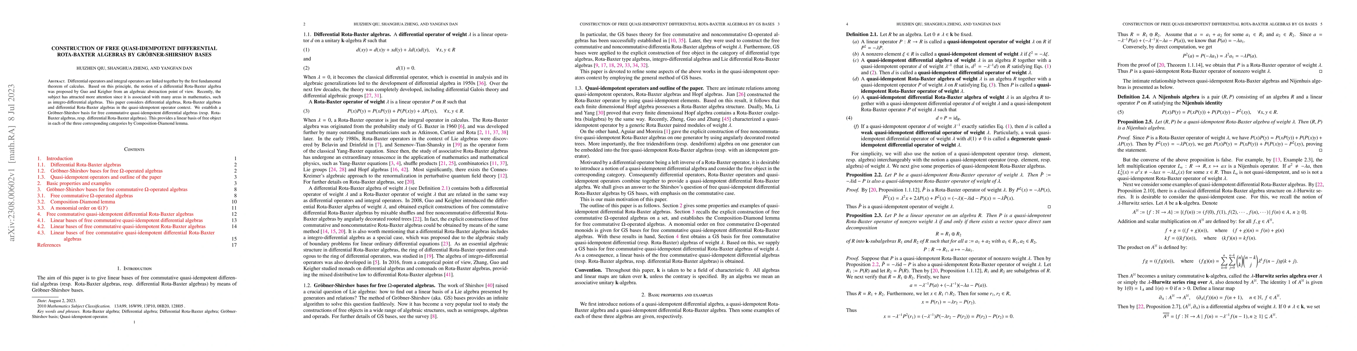 Thumbnail for Construction of free quasi-idempotent differential Rota-Baxter algebras
  by Gr\"obner-Shirshov bases