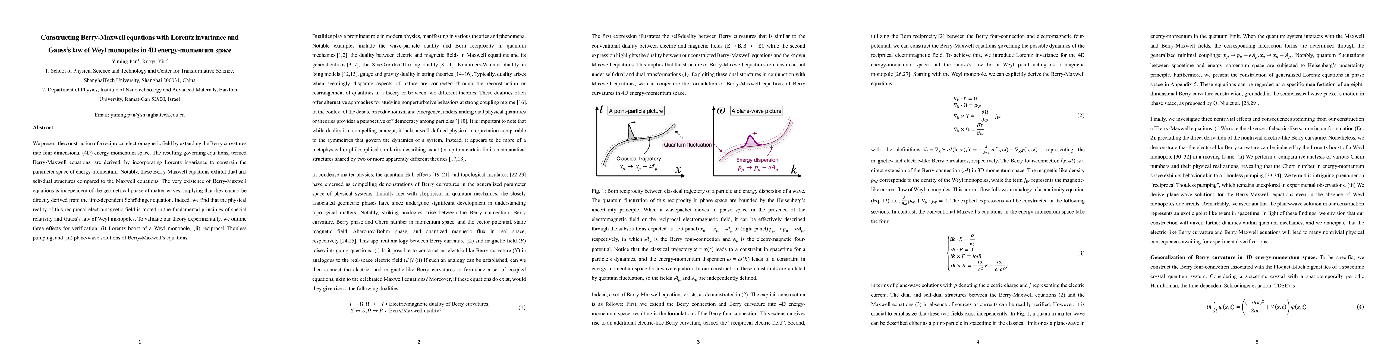Thumbnail for Constructing Berry-Maxwell equations with Lorentz invariance and Gauss'
  law of Weyl monopoles in 4D energy-momentum space