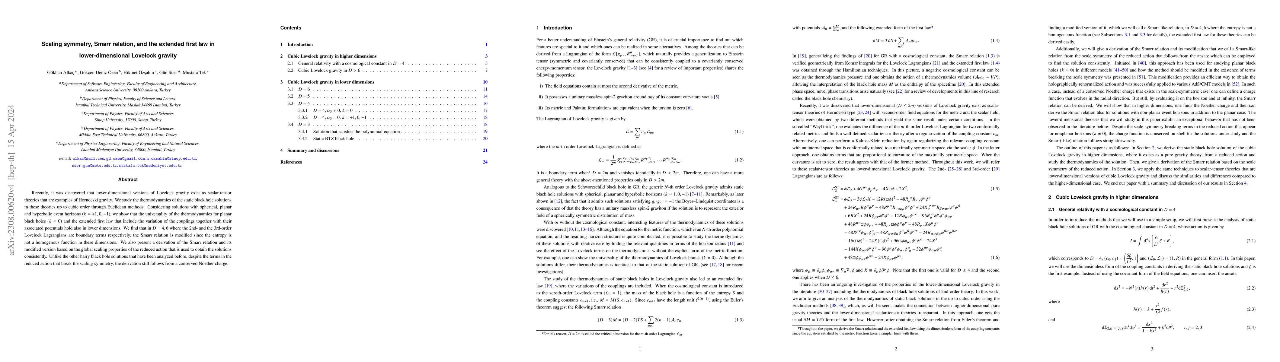 Thumbnail for Scaling symmetry, Smarr relation, and the extended first law in
  lower-dimensional Lovelock gravity