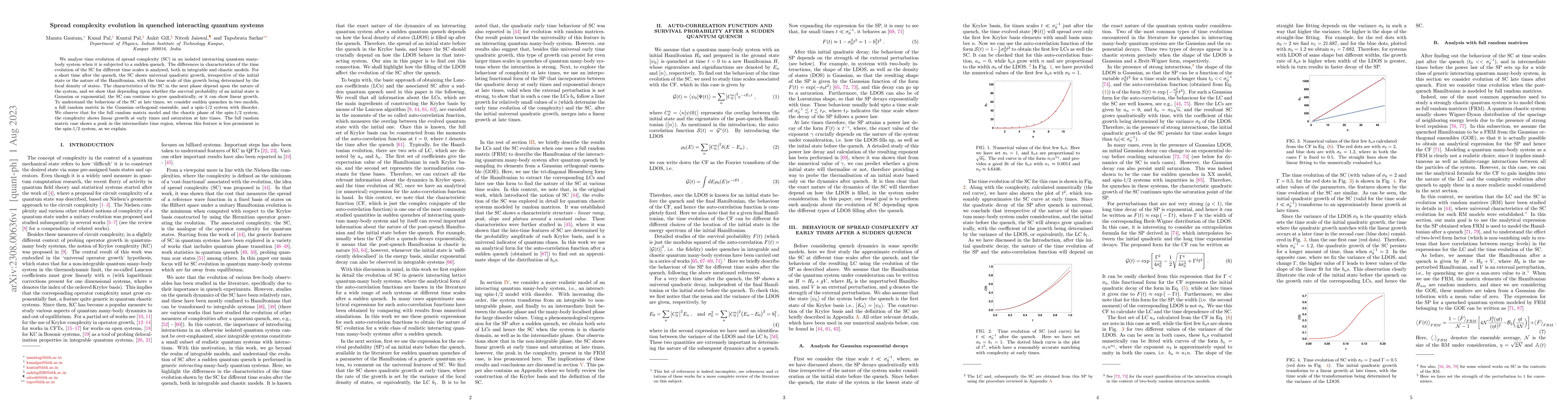 Thumbnail for Spread complexity evolution in quenched interacting quantum systems
