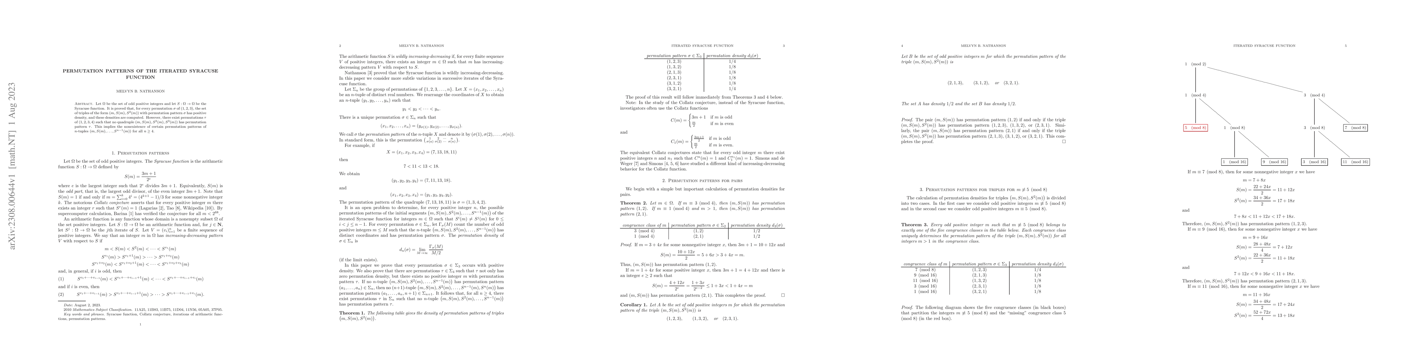 Thumbnail for Permutation Patterns of the Iterated Syracuse Function