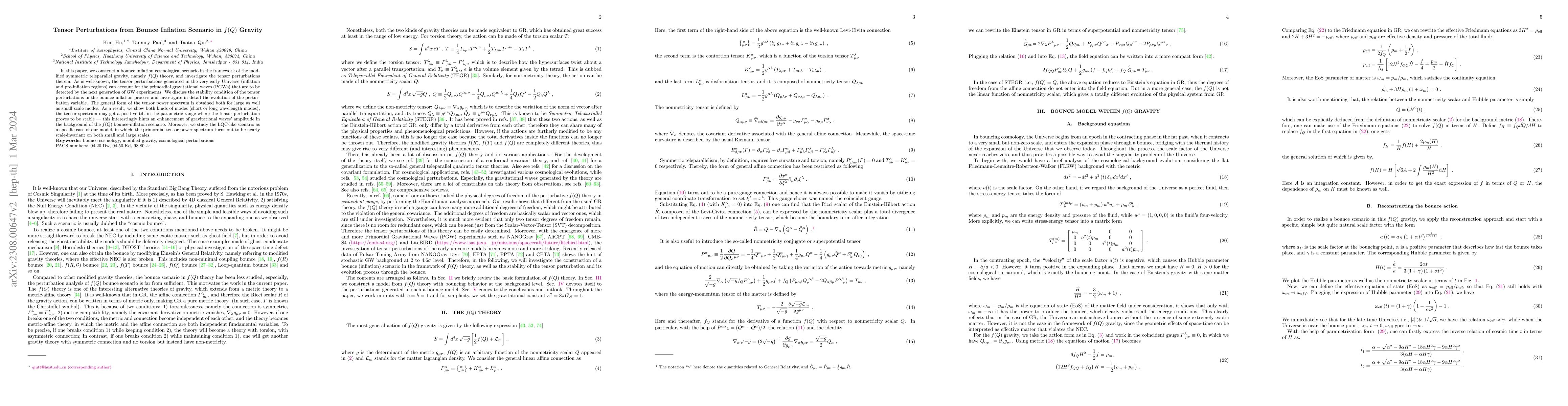 Thumbnail for Tensor Perturbations from Bounce Inflation Scenario in f(Q) Gravity