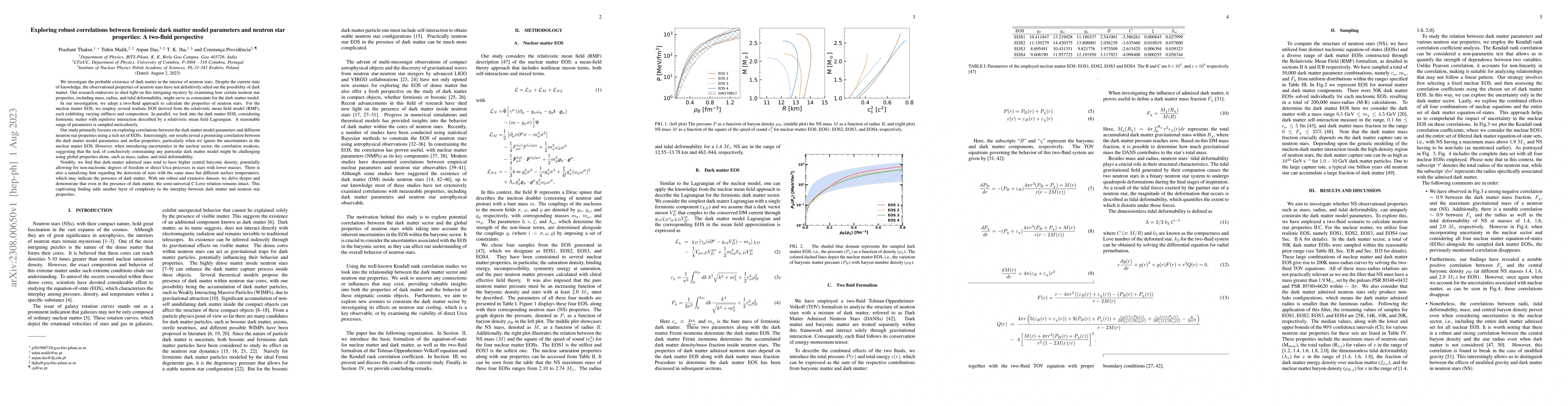 Thumbnail for Exploring robust correlations between fermionic dark matter model
  parameters and neutron star properties: A two-fluid perspective