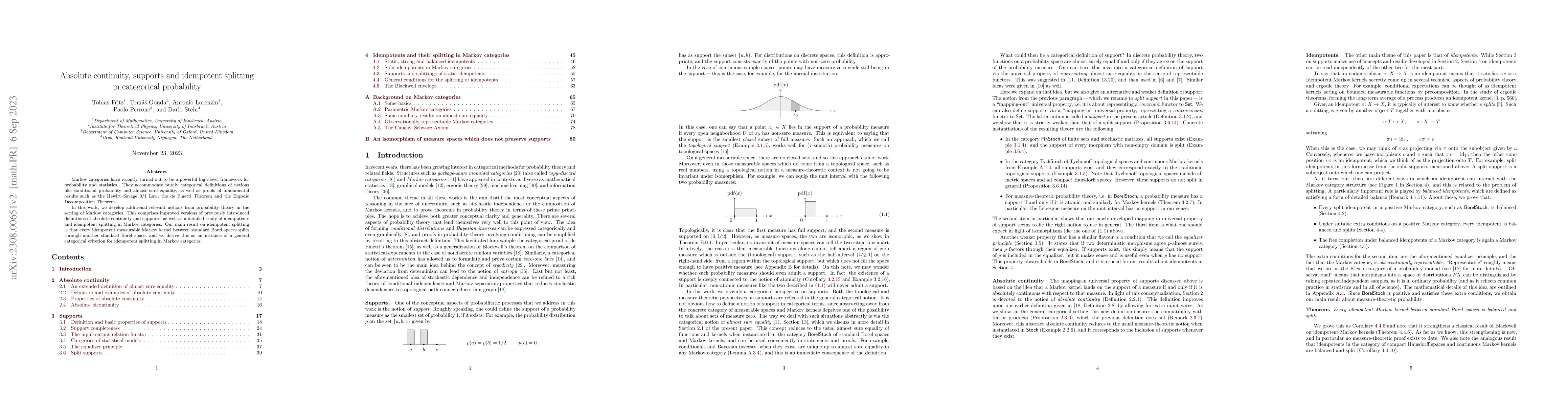 Thumbnail for Absolute continuity, supports and idempotent splitting in categorical
  probability
