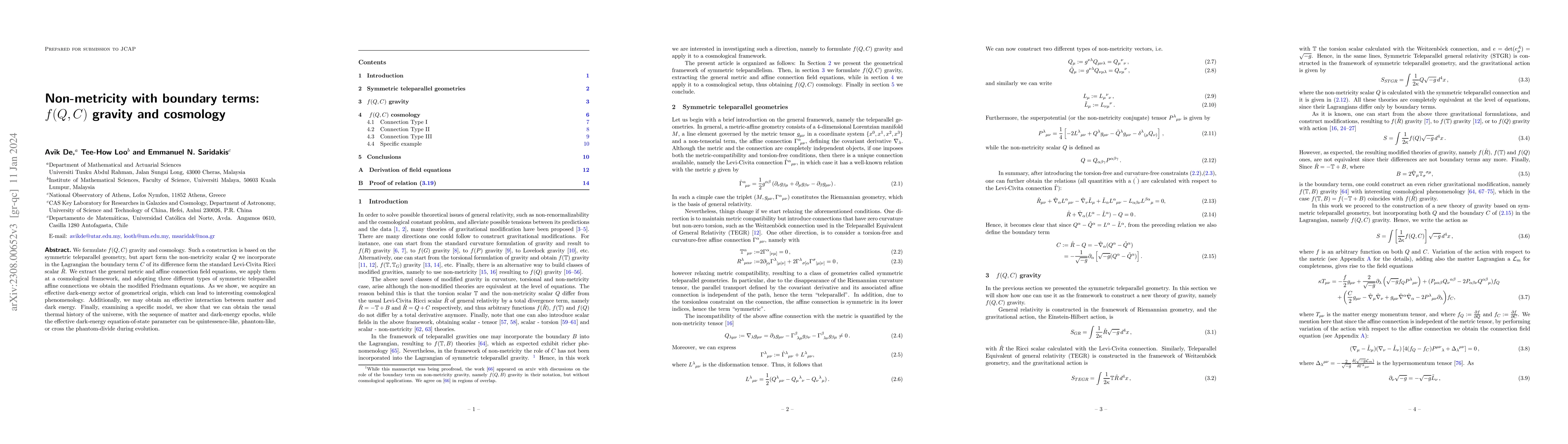 Thumbnail for Non-metricity with bounday terms: $f(Q,C)$ gravity and cosmology