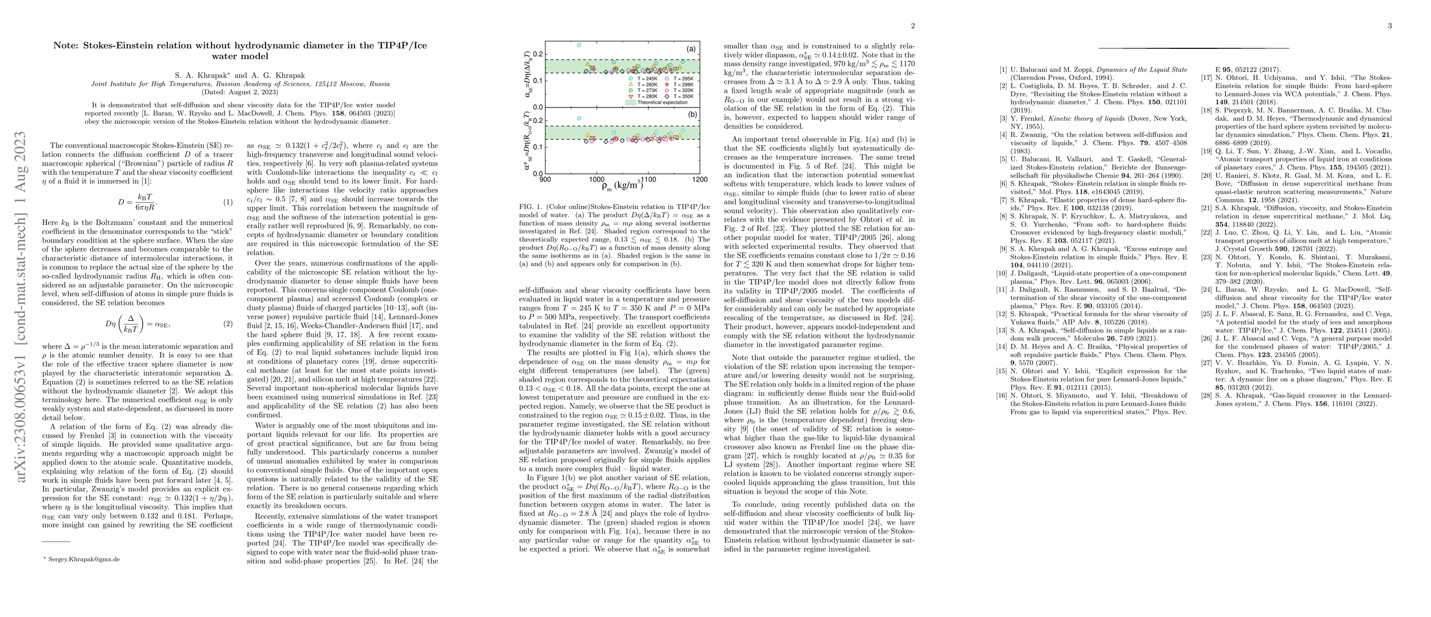 Thumbnail for Note: Stokes-Einstein relation without hydrodynamic diameter in the
  TIP4P/Ice water model