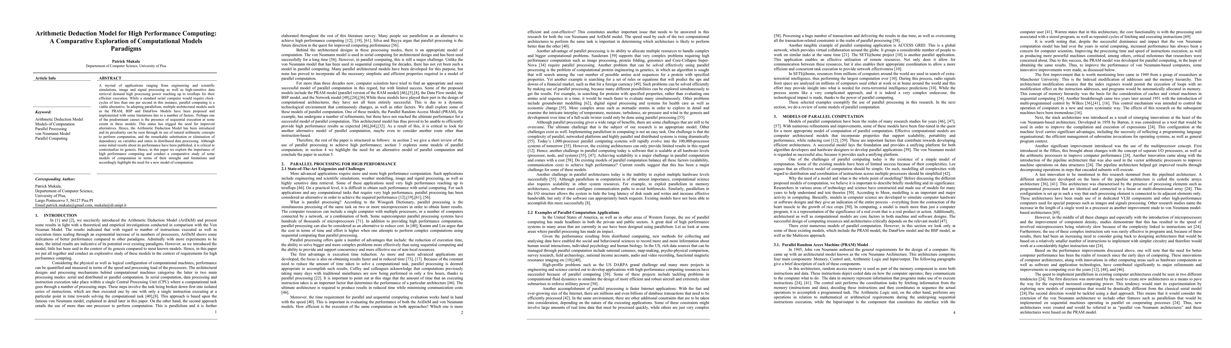 Thumbnail for Arithmetic Deduction Model for High Performance Computing: A Comparative
  Exploration of Computational Models Paradigms