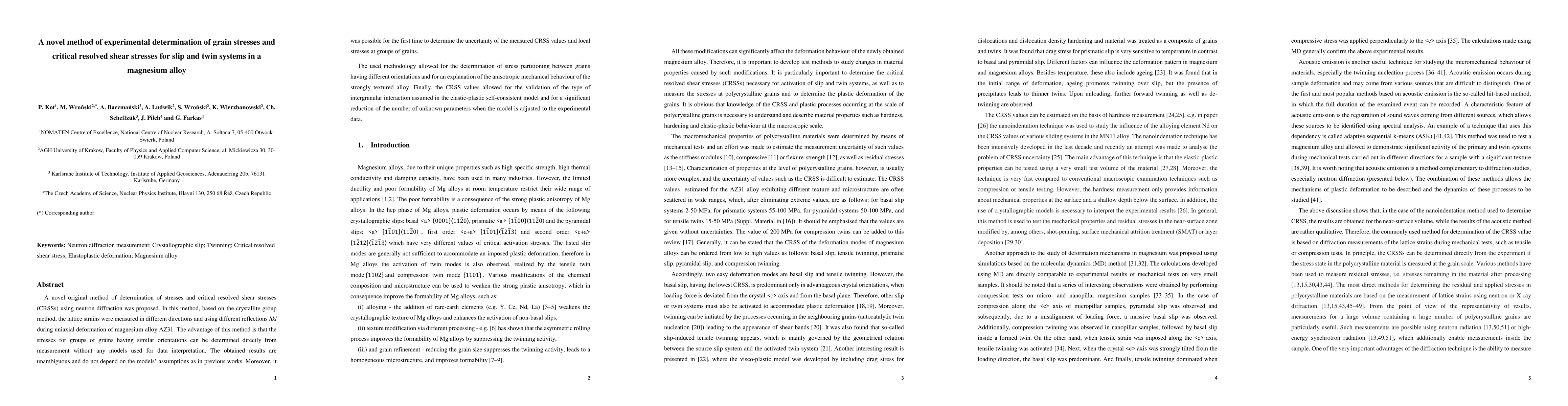 Thumbnail for A novel method of experimental determination of grain stresses and
  critical resolved shear stresses for slip and twin systems in a magnesium
  alloy