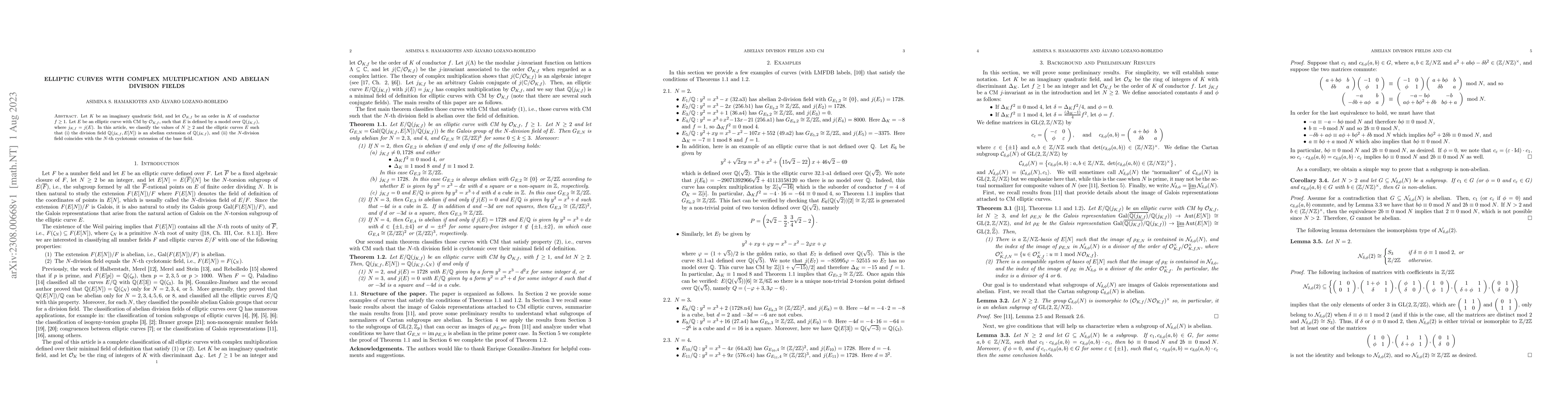 Thumbnail for Elliptic curves with complex multiplication and abelian division fields