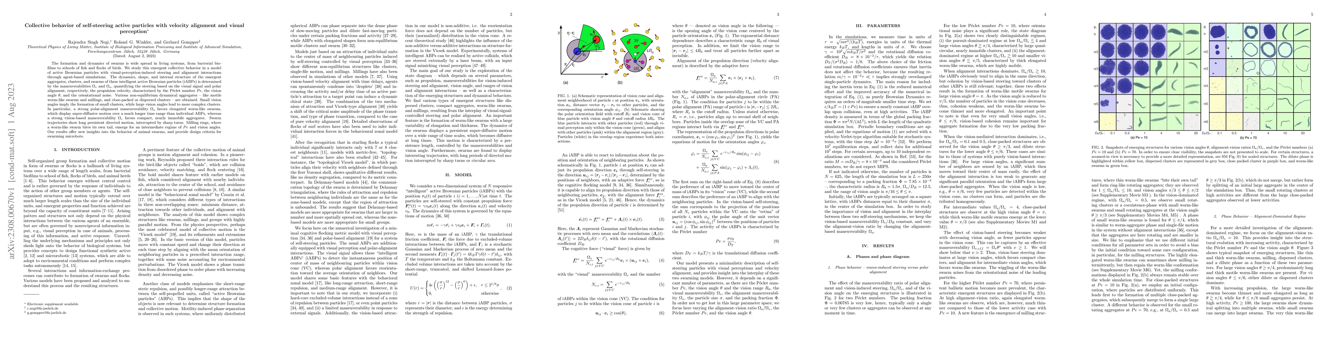 Thumbnail for Collective behavior of self-steering active particles with velocity
  alignment and visual perception