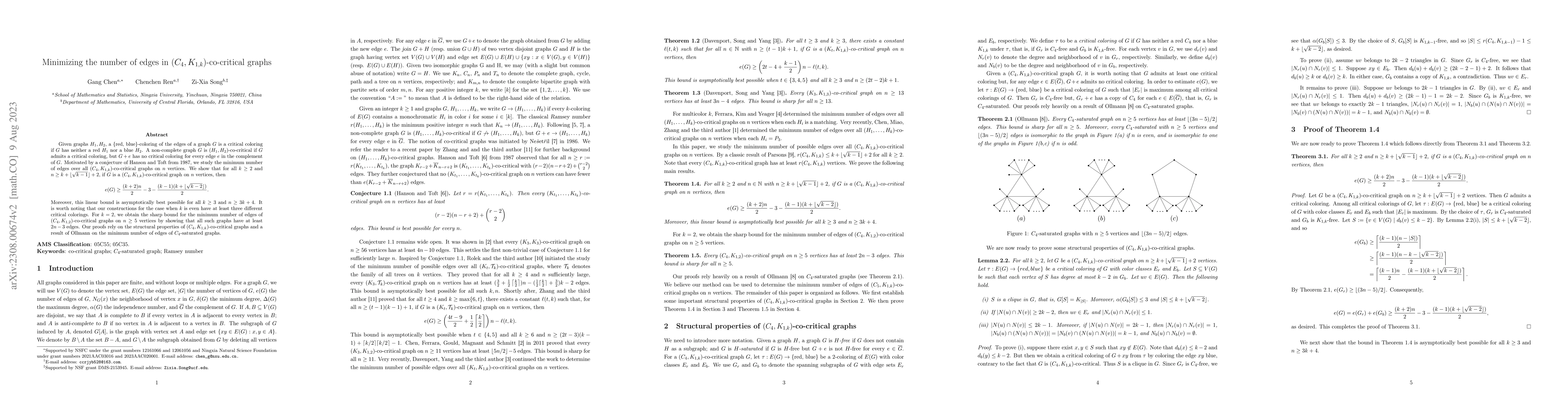 Thumbnail for Minimizing the number of edges in $(C_4, K_{1,k})$-co-critical graphs